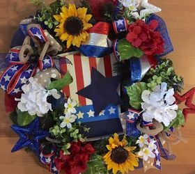 turn a pine wreath into a patriotic wreath, Sunflowers and foam stars