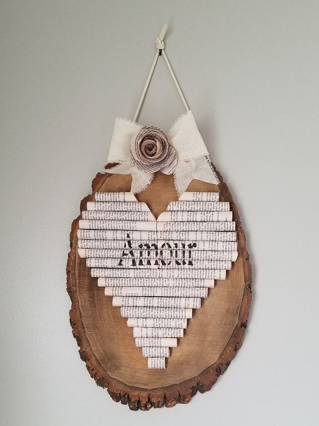 be still my heart book page and wood heart decor