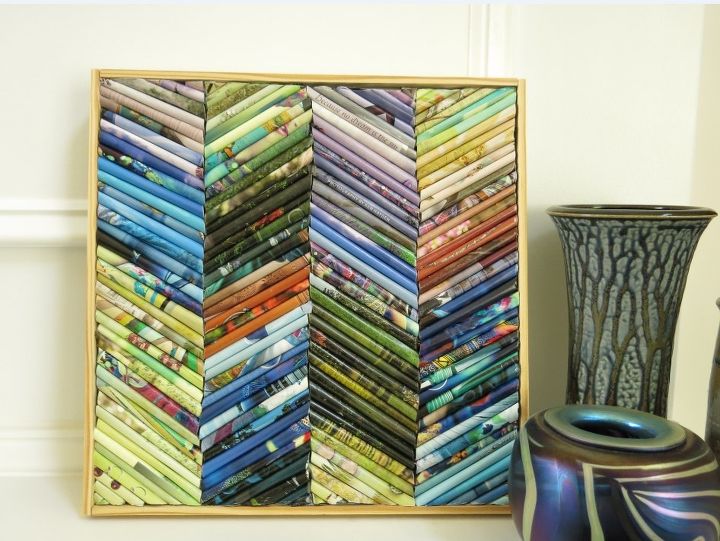 s grab toilet paper tubes for these 14 stunning ideas, Recycle Old Magazines Into Chevron Art