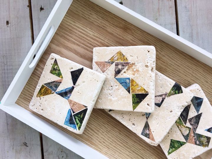 crafters copia estas ideas de regalo para tus amigos, Posavasos geom tricos de azulejos