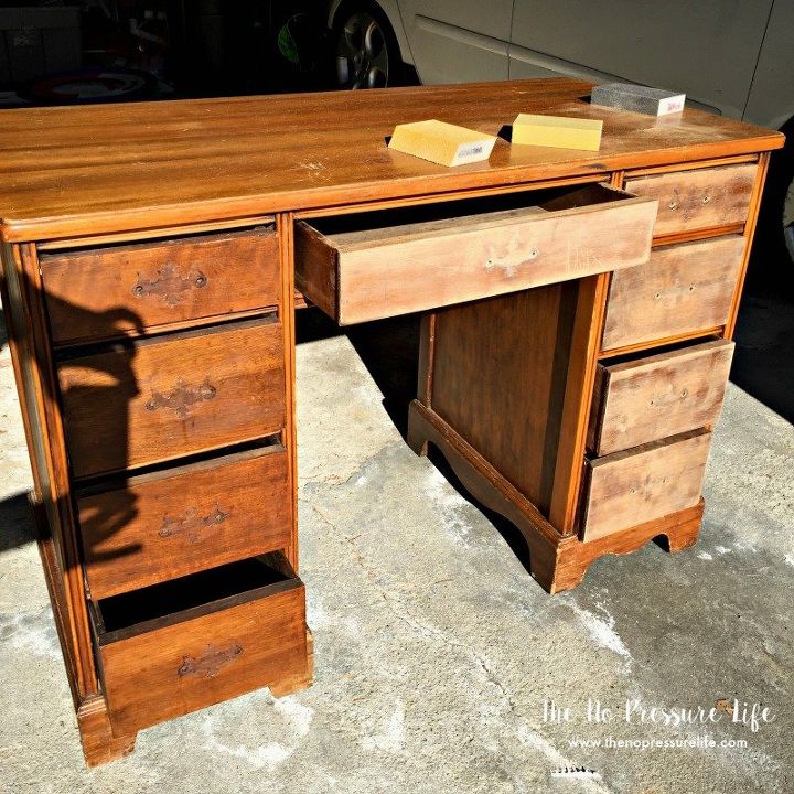 thrift store desk transformation how to go from blah to bold