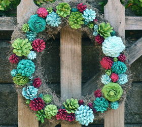 s 17 tricks to make a gorgeous wreath in half the time, Craft Faux Succulents With Pine Cones