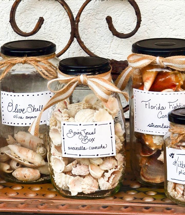 31 coastal decor ideas perfect for your home, Recycle Pickle Jars Into Seashell Jars