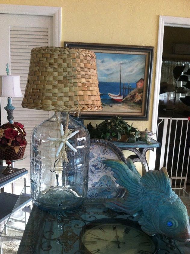 31 coastal decor ideas perfect for your home, Create A Seashell Lamp With A Jug