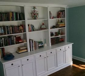Built in Bookcase Hack Using Kitchen Cabinets and Bookcases