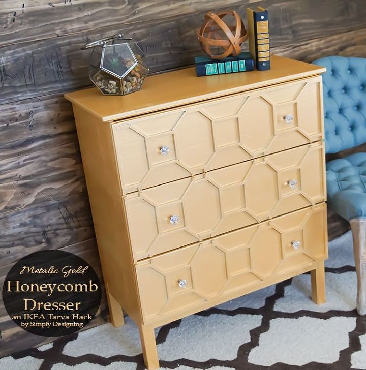30 stunning ways to use metallic paint no experience necessary, Transform A Dresser Into A Golden Honeycomb