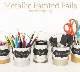 30 stunning ways to use metallic paint no experience necessary, Organize With Golden Dipped Pails