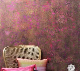 30 stunning ways to use metallic paint no experience necessary, Rub Vibrant Colored Stencil On Walls