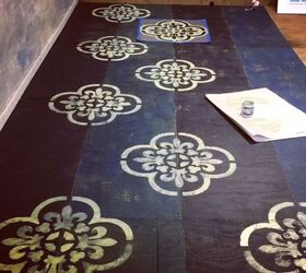 stenciled floor project in the barn