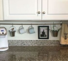 s 10 fun space saving hacks to keep you clutter free, Arrange Kitchenware On A Curtain Rod