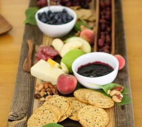repurposed barn wood meat and cheese serving tray for entertaining