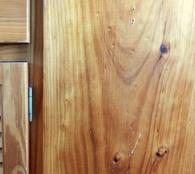eliminating scratches and blemishes from wooden cabinets and furniture, A pine cabinet has been scratched and dented