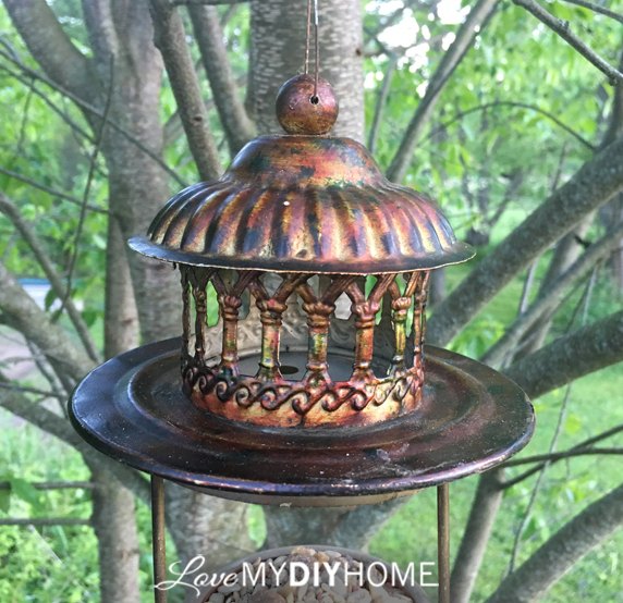 two candle holders become one bird feeder repurpose