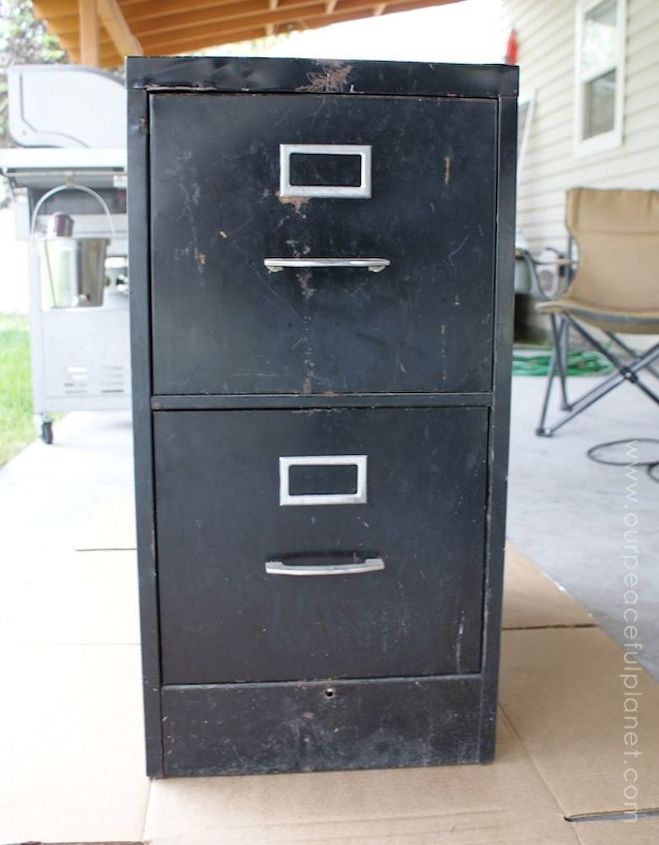 old file cabinet to classy fabric storage