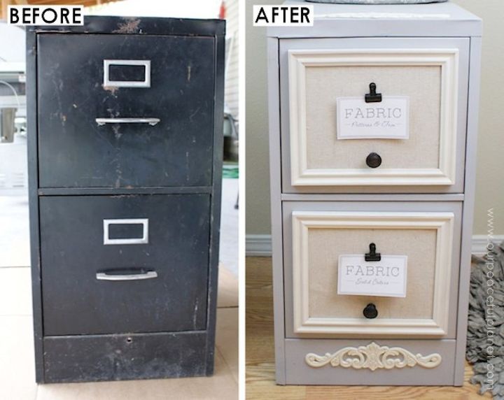 old file cabinet to classy fabric storage
