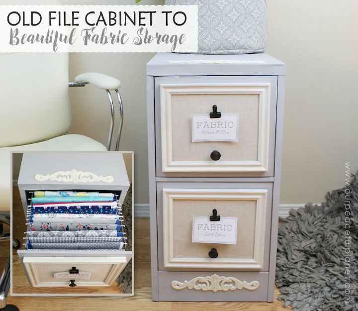 old file cabinet to classy fabric storage