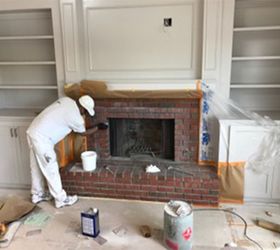 brick fireplace makeover going white, Before Red Brick