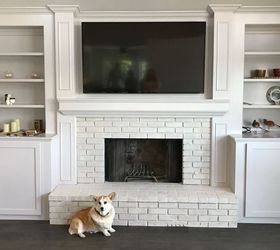 brick fireplace makeover going white, After Lime Painted Brick