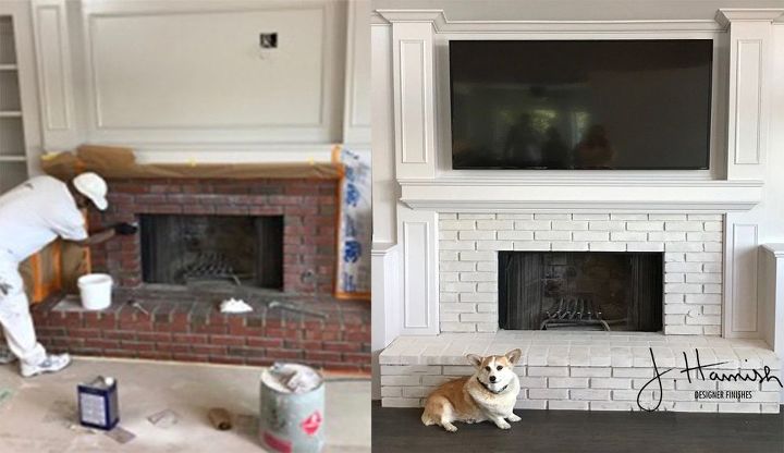 brick fireplace makeover going white, Lime Painted Brick Fireplace Makeover