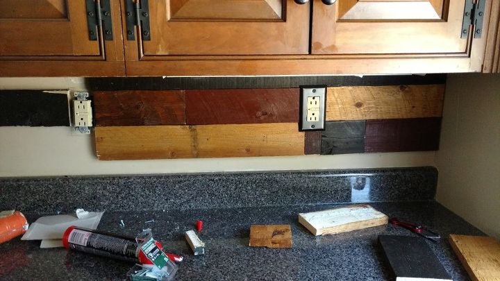 pallet board kitchen island and backsplash