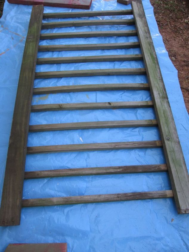 old deck railing for garden storage