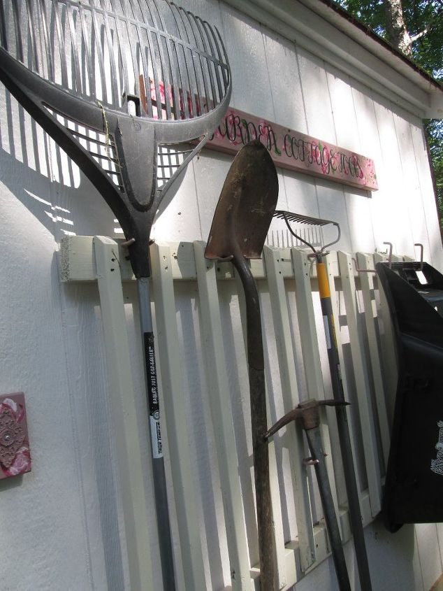 old deck railing for garden storage