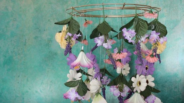 s no way these pops of color were made with dollar store items, This stunning floral chandelier