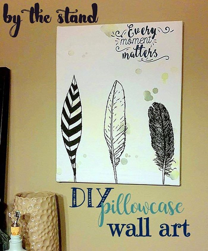 s no way these pops of color were made with dollar store items, This pillowcase wall art
