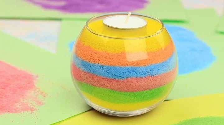s no way these pops of color were made with dollar store items, This colored candle holder