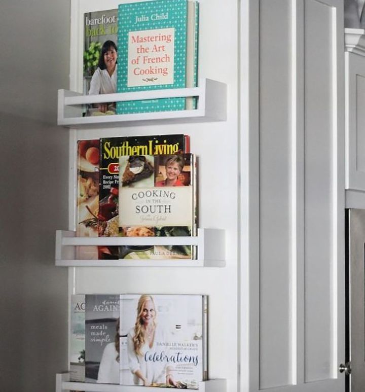 s 11 storage hacks that will instantly declutter your kitchen, Store your cookbooks at the end of a cabinet