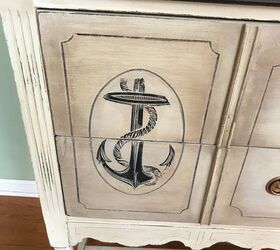 hand painted nautical themed sideboard with ink jet transfers