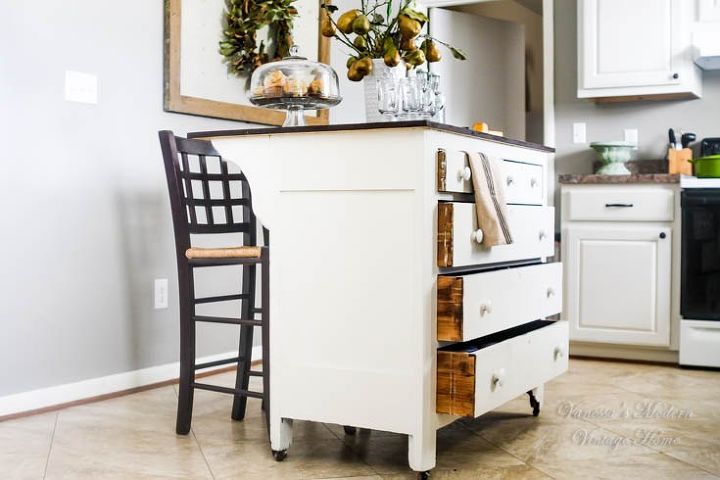 storage hacks that will instantly declutter your kitchen, Transform a dresser into a kitchen island