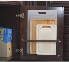 storage hacks that will instantly declutter your kitchen, Store cutting boards on your cabinet door