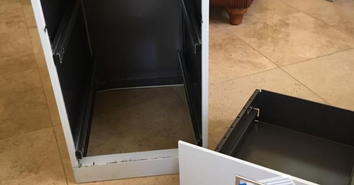 How A Old Metal File Cabinet Turned Into Trash Bin Holder