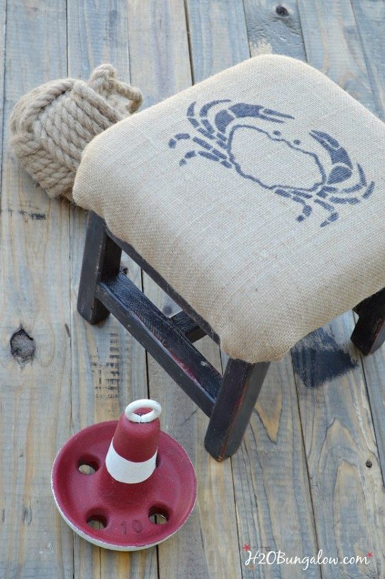 s 31 coastal decor ideas perfect for your home, Upholster A Footstool With A Crab