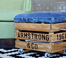 10 clever crafty ways to transform crates, Shred Your Jeans For A Crate Footstool