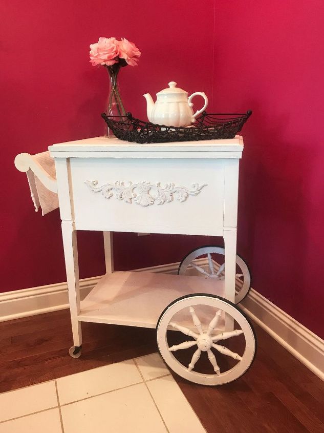 sewing machine cabinet turned tea cart