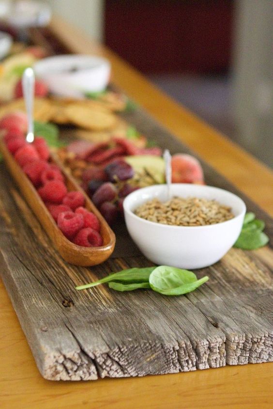 repurposed barn wood meat and cheese serving tray for entertaining