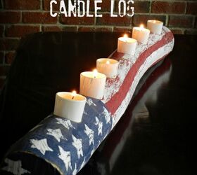 31 ideas inusuales de banderas que realmente se ven increbles, Crea una preciosa vela de tronco con la bandera americana