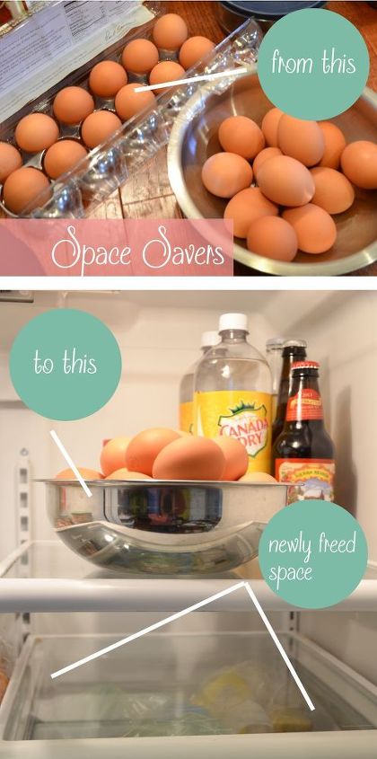 s 15 organizing hacks to help clean up your kitchen, Create Space In The Refrigerator With Bowls