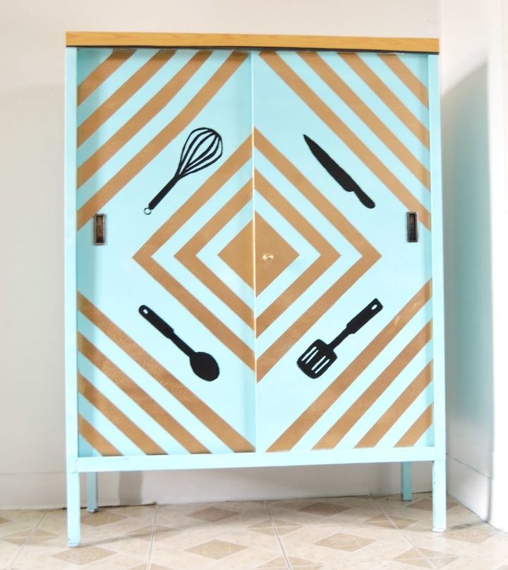 s 15 organizing hacks to help clean up your kitchen, Stencil Bright Colors For Cabinet Storage