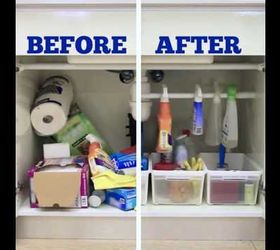 15 trucos de organizacin para ayudar a limpiar tu cocina, Utilice una barra de tensi n para limpiar debajo de su fregadero
