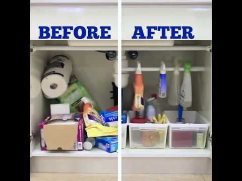 s 15 organizing hacks to help clean up your kitchen, Use A Tension Rod To Clean Up Under Your Sink