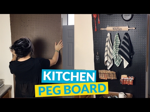 s 15 organizing hacks to help clean up your kitchen, Get A Clean Counter Top With A Peg Board Wall