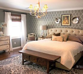 30 stylish update ideas you ll want to use for your bedroom, Paint an accent wall with a stencil