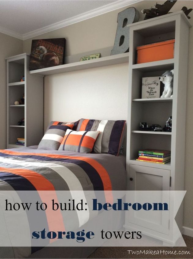 30 stylish update ideas you ll want to use for your bedroom, Build storage towers to frame the bed