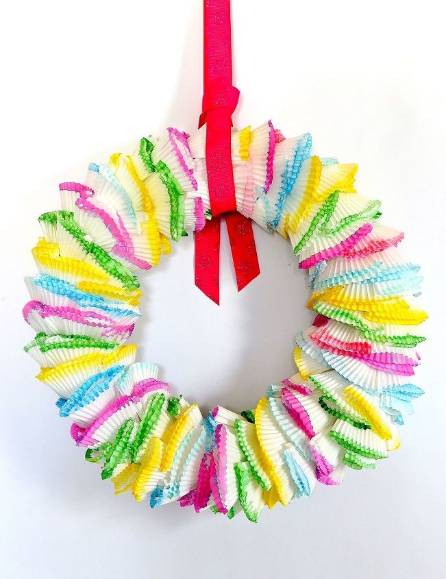 s 31 fabulous wreath ideas that will make your neighbors smile, Show Off Your Sweet Tooth With Cupcake Liners