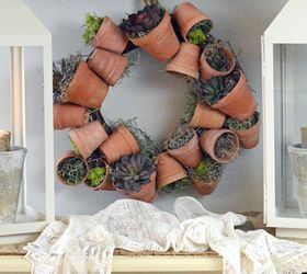 s 31 fabulous wreath ideas that will make your neighbors smile, String together live flower pots