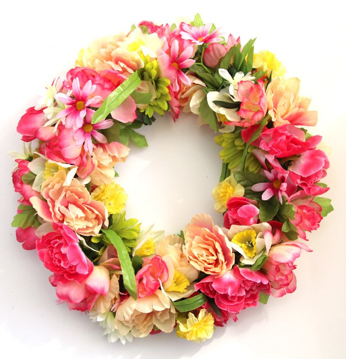 s 31 fabulous wreath ideas that will make your neighbors smile, Mix together Dollar Store flowers