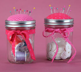 30 great mason jar ideas you have to try, Darling Sewing Kit Pin Cushion Lid